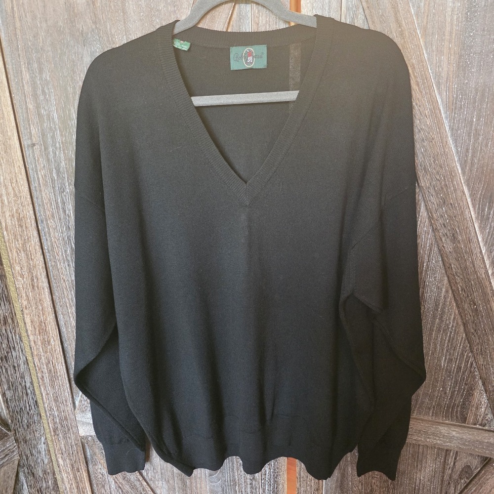 Bobby Jones Sweater Men's Size XL Black Long Sleeve 100% Wool Deep V-Neck
